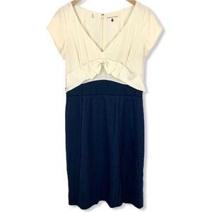 Rebecca Taylor Pin Up Bow Cream Navy Silk Linen